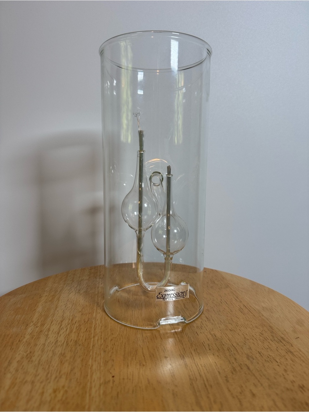 Zodiac Expressions of Sun Valley Clear Glass Cylinder Oil Lamp hand blown VTG
